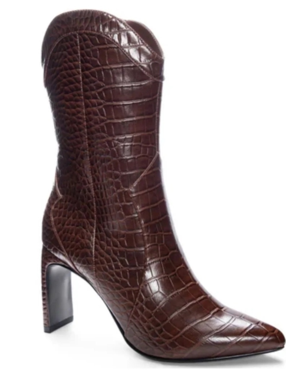 Chinese Laundry Forester Brown Croc Western Boots Block Heel Size 8.5 NWOB